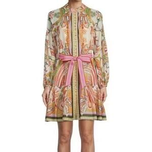 Antonio Melani Brynn pink scarf floral border print mock neck dress size 10